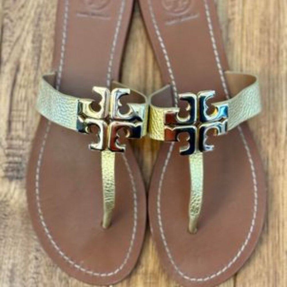 Tory Burch T-Strap Gold Sandals